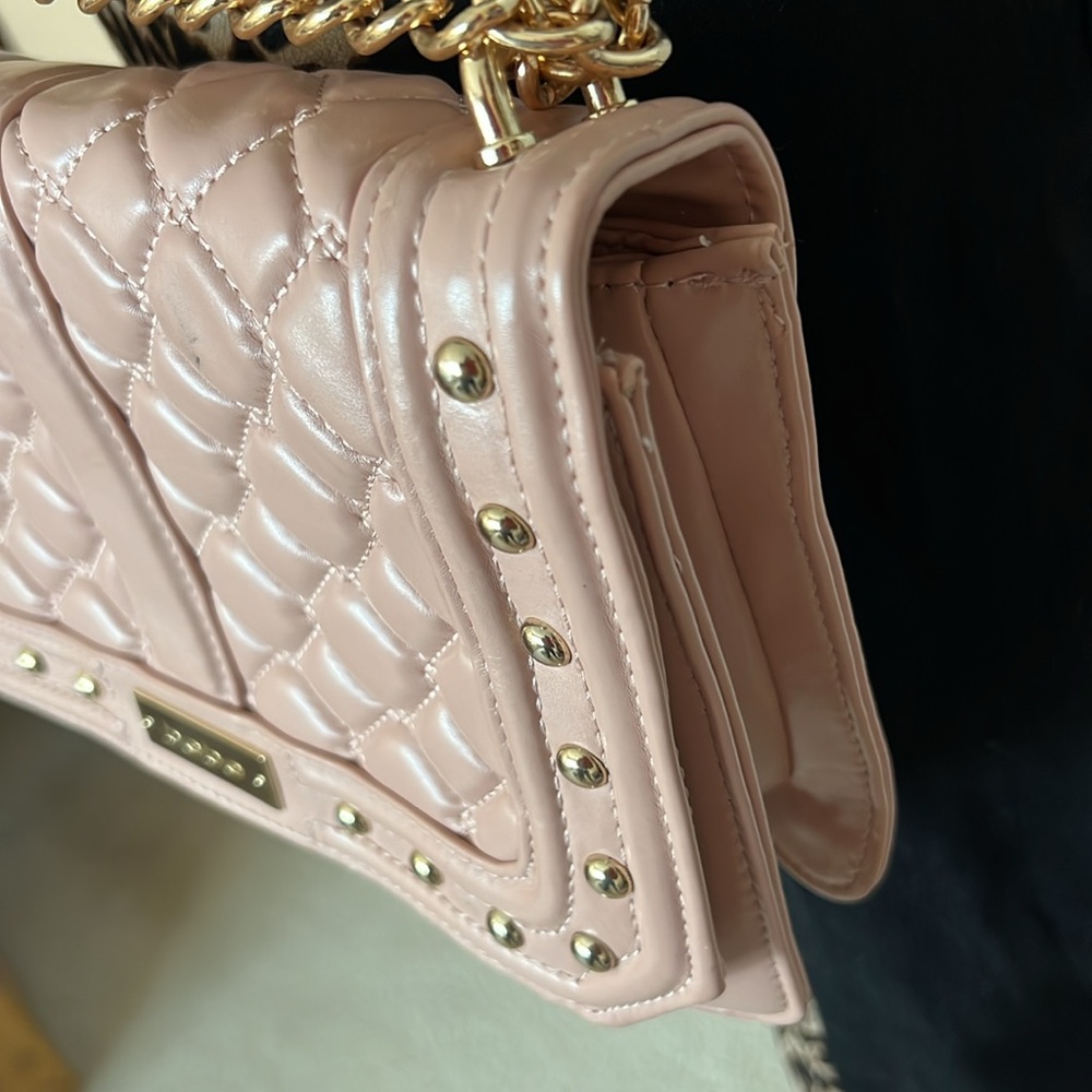 Bebe pink quilted gold chain crossbody bag with studs - Picture 5 of 17
